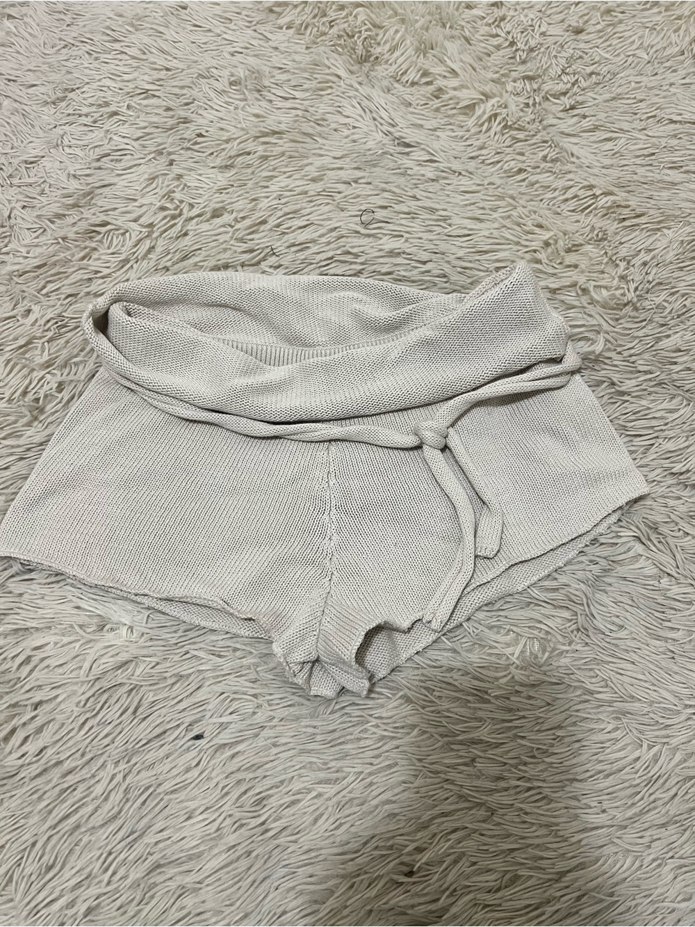 Free People Knit Foldover Waist Shorts — Cream